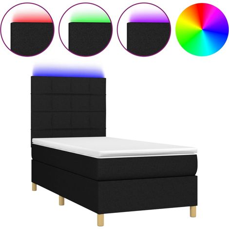 Estructura de cama LED con somier de láminas cabecero y colchón de 80x200cm en tejido negro TDL0209122 (1/5)