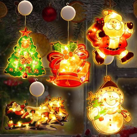 5er-Set LED-Weihnachtsfensterdekorationen – Batteriebetrieben mit Saugnäpfen für die Weihnachtsdekoration im Innen- und Außenbereich – Balkon – Fensterdekoration – Weihnachtsbeleuchtung für die Feiert (1/5)
