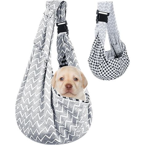 Dog Carrier Bag, Foldable, Adjustable, High Capacity, One Shoulder, Sling, Portable, Outdoor, for Small Cats and Dogs (Wave Gray)