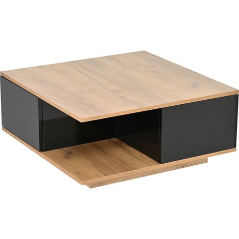 Quadratischer Couchtisch 70 x 70 x 31,5 cm, 3 Schubladen, schwarz/Holz, Spanplatte (1/5)
