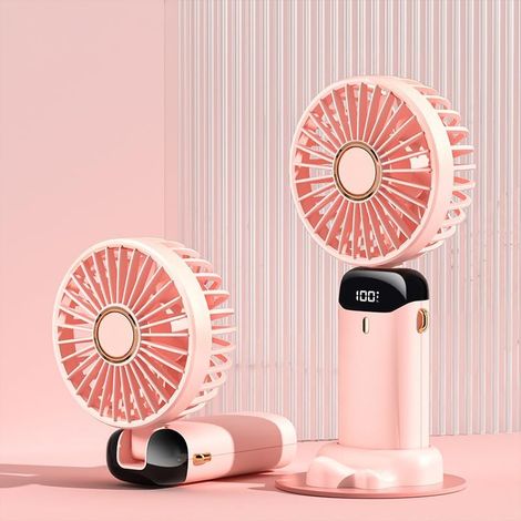 Mini ventilatore pieghevole con display digitale e base di ricarica - rosa (1/4)