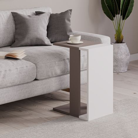 Decortie Zetti Table moderne en forme de C blanc moka gris multi-usages H 57cm