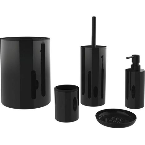 Set accessori bagno 5 pezzi ABS nero – Serie Ruby