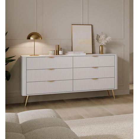 AX LIVING Kommode Weiß mit Schubladen Vespasia 163 6S - 163,2cm breit