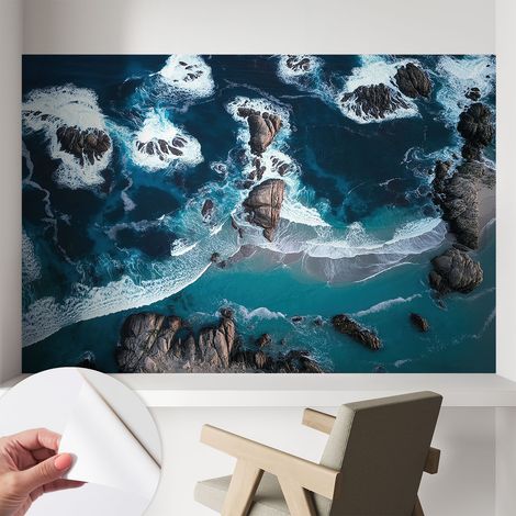 Papier peint autocollant avec imprimé pour décoration intérieure pour rénovation a motif Vagues océaniques 104x70 cm (1/5)