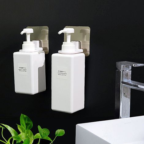 Porte-flacon de gel douche mural auto-adhésif et étanche en polypropylène (PP) avec crochet pour savon liquide, idéal pour la cuisine, la salle de bain et les toilettes. (1/4)