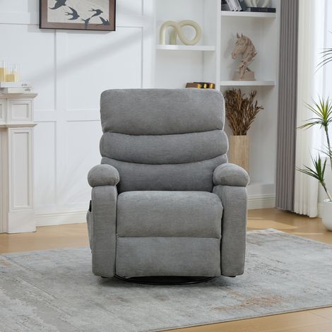 Fauteuil inclinable pivotant 360° avec massage et chauffage électrique. Dossier et repose-pieds ajustables, gris (1/5)