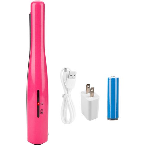 Lisseur Boucleur 2-en-1 - Plaques Céramique PTC - Température Réglable 200 °C - Rechargeable USB - Autonomie 50 Min - Arrêt Automatique - Rose (1/5)