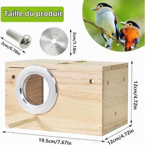 Nichoir transparent pour perruches et en bois naturel pour cage à oiseaux, inséparables et pinsons (1/2)