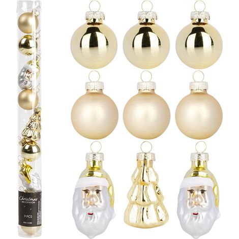 Bruchsichere Weihnachtsbaumkugeln, goldene Weihnachtsbaumdekoration, Set mit 9 Kugeln, 3–5 cm Durchmesser