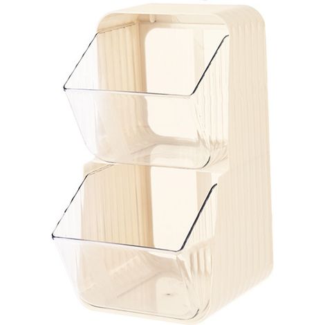 Présentoir à sachets de thé double couche 2L à ouverture large, empilable, transparent, à fixer au mur, pour cosmétiques et jouets, blanc crème (1/5)