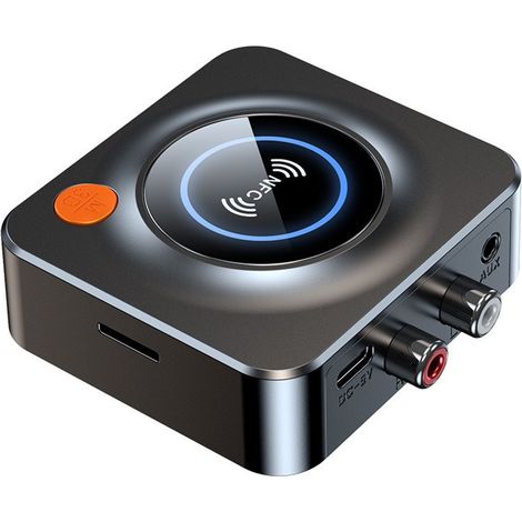 receptor de audio Bluetooth 5.3, NFC, entradas de 3,5 mm y RCA, alcance de 10 m, para altavoces y radios de coche. (1/5)