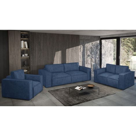 Sofaset Designersofa VAJANA 3-2-1 Stoff Tilia Dunkelblau (1/5)