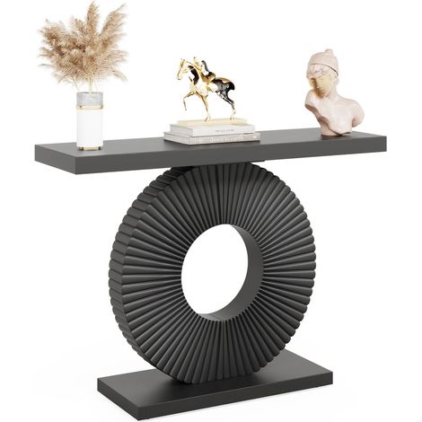 Table console étroite 40 pouces – meuble d’entrée en bois – design géométrique – table d’appoint pour salon,Noir
