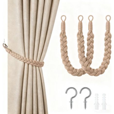 Confezione da 2 nastri per tende,corda per tende da 60 cm con fibbia,nastri per tende intrecciati a mano,nastri per tende ritorti (1/5)