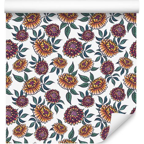 Papier peint Tournesols Gris clair et blanc pour salon et chambre 50x1000 cm (1/5)