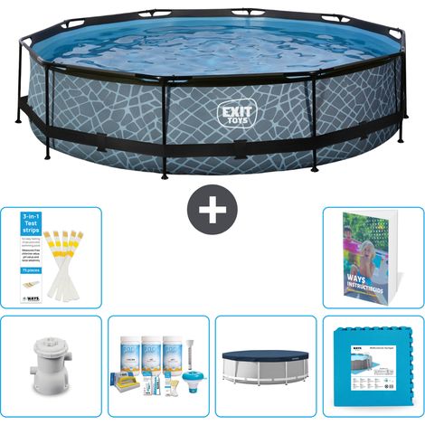 Exit Pool Rund - Steinoptik - 360x76 cm - 7-teilig S240