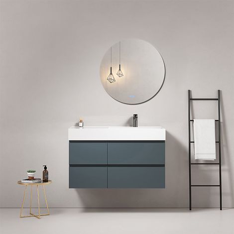 Mobile bagno sospeso 100 cm Blu Mare Lavabo a Destra in Resina Specchio Tondo - Fiji Paint (1/4)