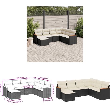 Salon de jardin 7 pcs avec coussins noir résine tressée - Ensemble Salon De Jardin - Meuble De Jardin - Canapé Extérieur - Rotin Synthétique - Résine Tressée - Home & Living