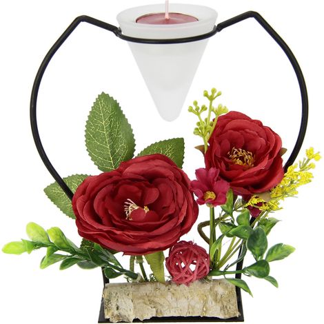 Bougeoir décoratif en métal avec Insert en Verre et Fleurs artificielles Bougeoir Décoration de Table Bougies Avent Pâques Photophore 3D Ornements (1/3)