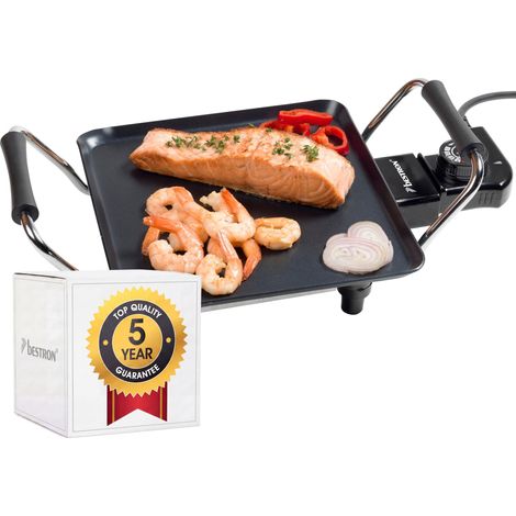 Plancha électrique, Barbecue electrique avec revêtement anti-adhésif, Gril de table pouvant jusqu'à 2 personnes, avec réglage de la température en continu, Couleur: noir