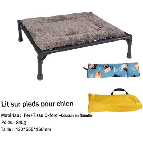 QAZQA Lit sur pieds pour chien chat lit de camp animal lit surélevé Lit de Camp Extérieur de Chiens avec coussin, Convient au Camping, Plage, Jardin, Terrasse, Balcon avec Sac de Transport, noir (1/4)