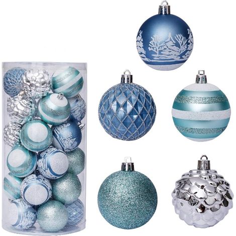 2.36" Boules de Noël en Boule Ornements Décoration pour Décor d'arbre Fête 30pcs 6cm Plastique Bleu (1/5)