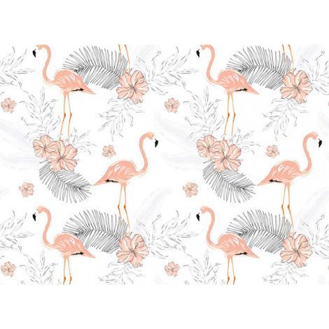 Papier peint panoramique blanc motif flamant rose Tapisserie panoramique nature pour chambre Papier peint panoramique idéale pour bureau (1/4)