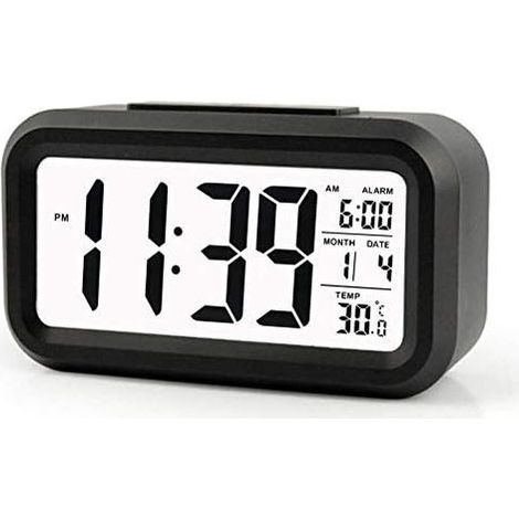 Digital Wireless Battery Operated Alarm Clock with Date, Temperature, Smart Light Sensor, 12/24 Hours, Snooze for Bedrooms, Office 5.31 x 2.95 x 1.77 inch (Black) (1/5)