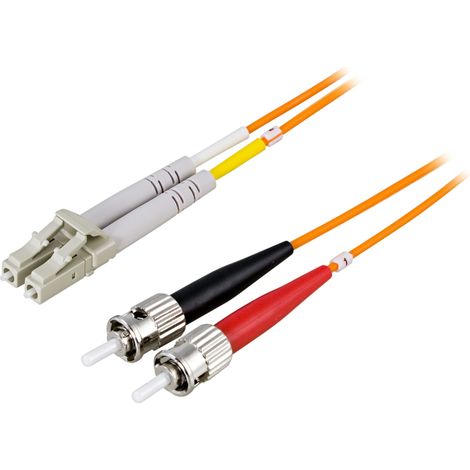 Jarretière fibre optique OM1, LC-ST, duplex, UPC, 62,5/125, 2 m, orange, pour liaison et raccordement de réseau fibre optique (1/3)