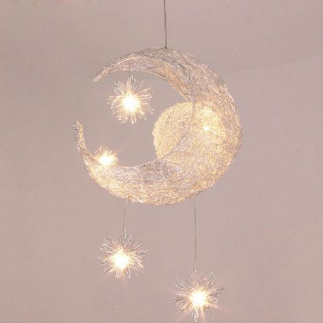 – Suspension lune et étoile moderne – Lustre LED blanc chaud pour chambre d'enfant – Abat-jour en aluminium – Éclairage décoratif (1/4)