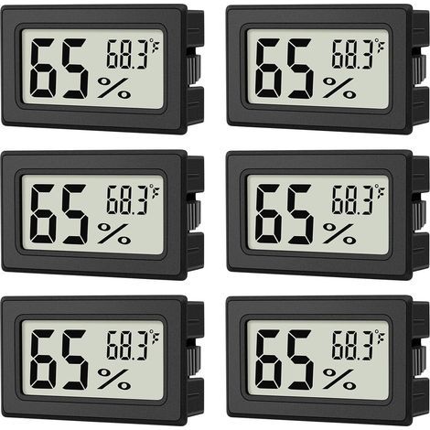 Lot de 6 mini hygromètres d'intérieur, mini thermomètre numérique, hygromètre d'intérieur, thermomètre hygromètre, moniteur Fahrenheit (℉) pour thermostat de reptile, bocaux, réfrigérateur (1/5)