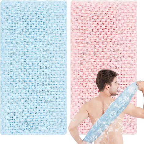 Sollbry 2 Pièces Extra longue Exfoliant Chiffon de lavage, Gommage du Débarbouillettes exfoliantes, Gant de toilette exfoliant double face, Idéal pour Exfoliantes pour Corps, Lave Dos, Bleu, Rosa,100× (1/4)