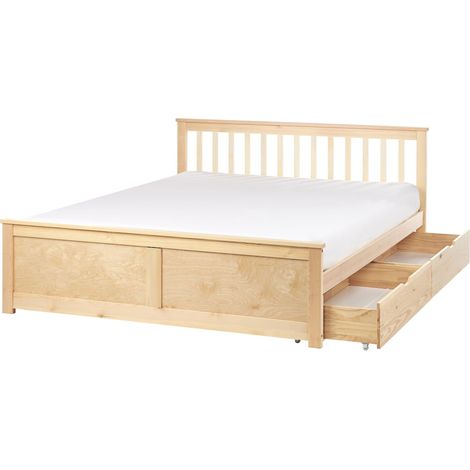 Bed with Storage Drawers Pine Wood OLENDON 160 x 200 cm (EU King Size) Light Brown