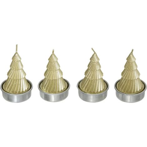 Lot de 4 Bougies Chauffe-Plat "Sapin" 6cm Or (1/2)