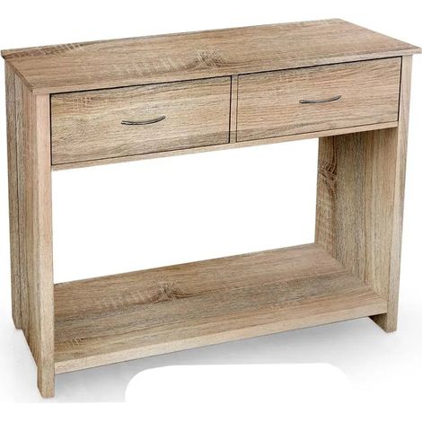 Consolle en bois effet rovere 95 x 37 x 76 cm avec 2 tiroirs et étagère inférieure