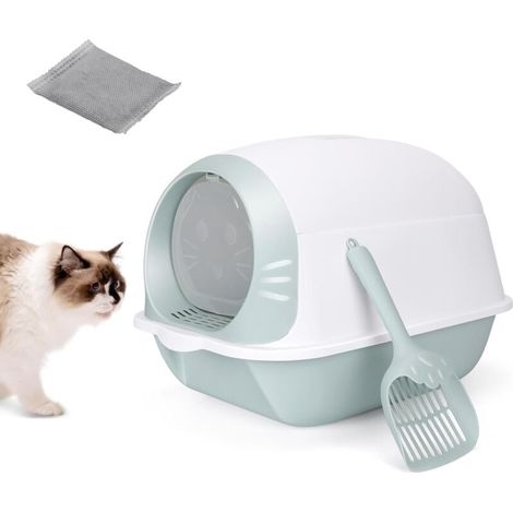 Bac à Litière Fermé, Bac à Litiere pour Chat avec Couvercle, Maison de Toilette Chat avec Pelle à Litière et Filtre Charbon de Bambou Anti-Odeurs, Moins de Traces, Fond Anti-Fuite (1/5)