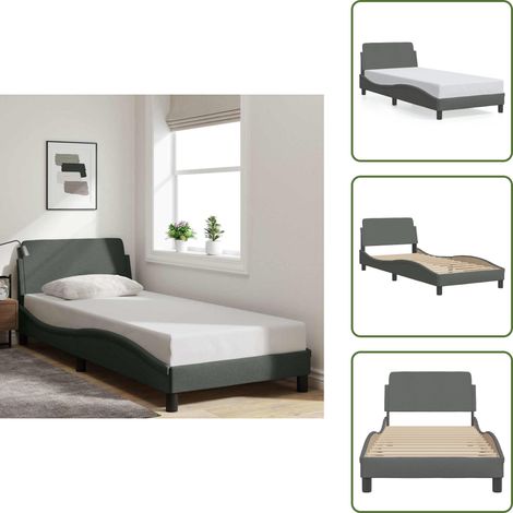 Cadre de lit sans matelas gris foncé 90x200 cm tissu - Cadre De Lit - Lit Double - Literie - Meuble Chambre - Design Moderne (1/5)