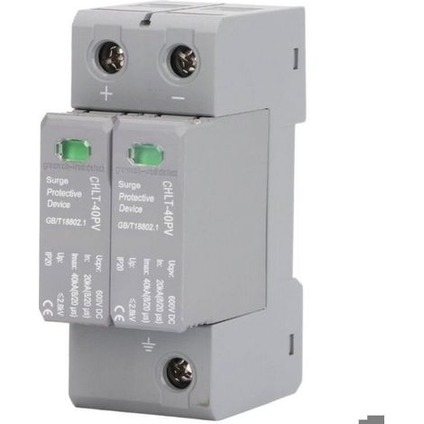 Parafoudre DC - 2 pôles - 600V DC - Protection surtensions 20kA - Niveau de protection 2,8kV - Montage sur rail 36mm (1/5)