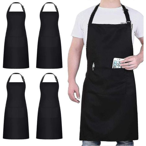 Lot de 4 tabliers de chef, tablier noir à 2 poches, tablier imperméable et ajustable pour hommes et femmes, idéal pour (1/5)