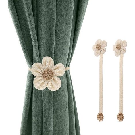 Lot de 2 embrasses à rideaux magnétiques 40 cm, cordons décoratifs pour maintenir les rideaux, fixation pratique, beige (1/5)