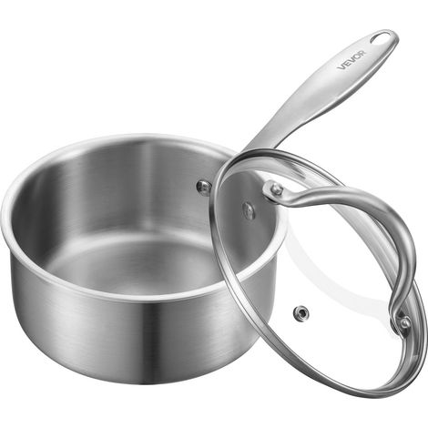 Casserole en Acier Inoxydable 1,4 L, Poêlon avec Couvercle en Verre et Poignée Ergonomique, Antiadhésif, Lavable au Lave-vaisselle, Compatible avec Four et Plaque à Induction, Ustensile Cuisine (1/5)