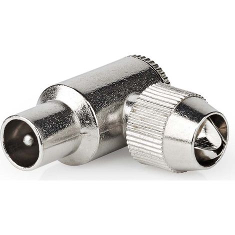 Conector iec coaxial en angulo de 90 masculino niquelado 75 ohmios tornillo diametro de entrada del cable 70 mm metales plata 2 piezas caja