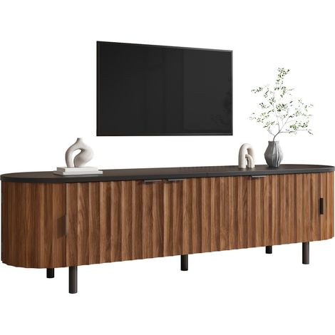 Meuble TV Bas 170 cm Façade Cannelée en MDF 5 Portes Rangement Spacieux avec Pieds et Poignées en Fer Salon (1/5)