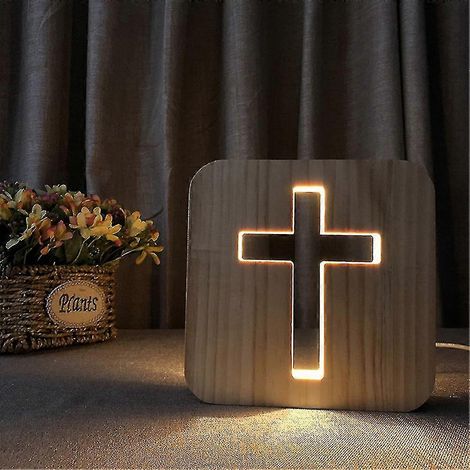 Lampe de chevet croix en bois, lampe de table, veilleuse LED décorative (1/5)