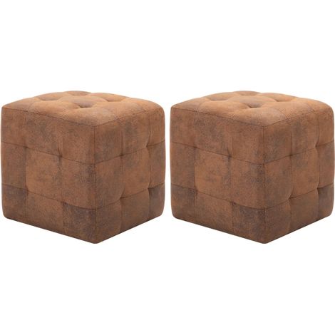 Tables de chevet, lot de 2, marron, 30×30×30 cm, aspect daim (1/5)