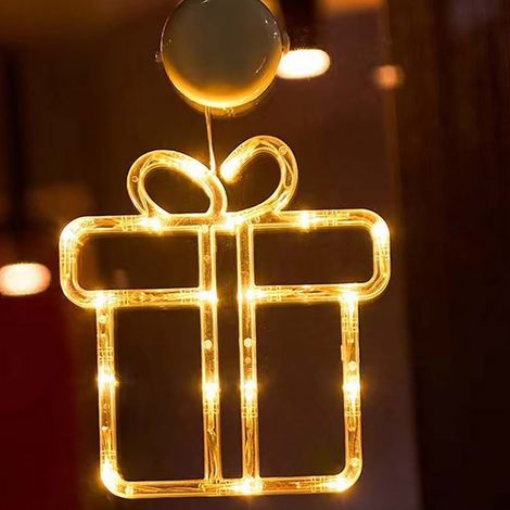 Decorazione per finestre Pacco regalo natalizio luminoso Led a ciondolo con ventosa Bianco caldo a batteria Wisdom (1/3)