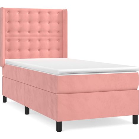 Maison Exclusive - Cama box spring con colchón terciopelo rosa 90 (1/5)