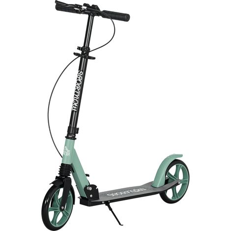 Patinete plegable para adultos (mayores de 14 años) con manillar ajustable, ruedas grandes de 20 cm, amortiguador y doble freno, cuadro de aluminio - verde
