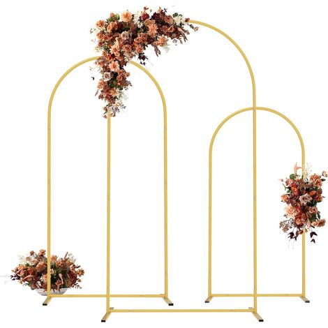 Set of 3 Gold Metal Wedding Arches, Large Backdrop Support Kit, Artificial Garland Frame, Suitable for Wedding Arch, Bridal Showers, Birthdays (6.56 Ft, 5.25 Ft, 4.27 Ft) (1/5)
